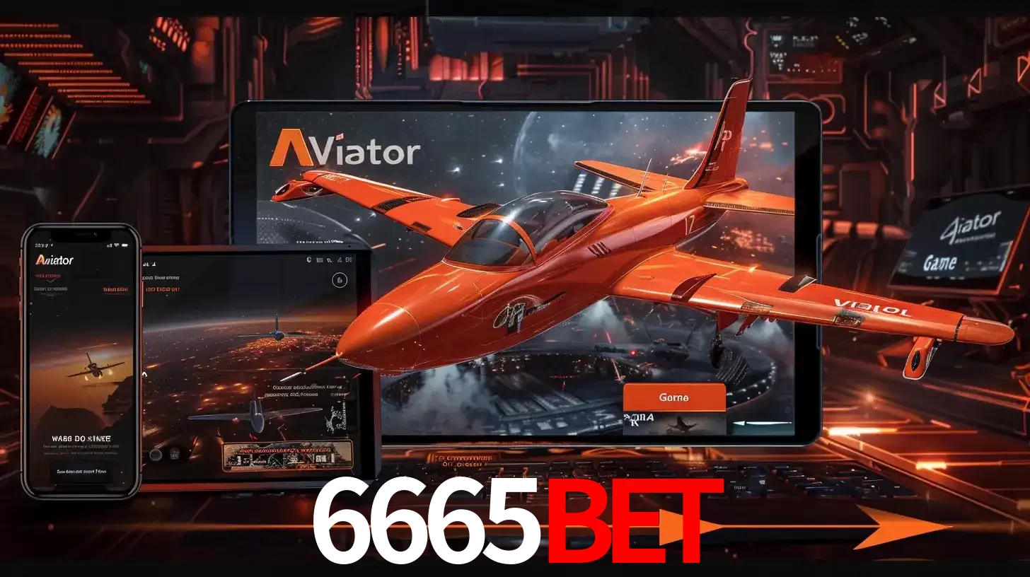 Apresentação tecnológica do jogo Aviator com um avião saindo da tela de um tablet, demonstrando a experiência imersiva em múltiplos dispositivos no 6665BET.