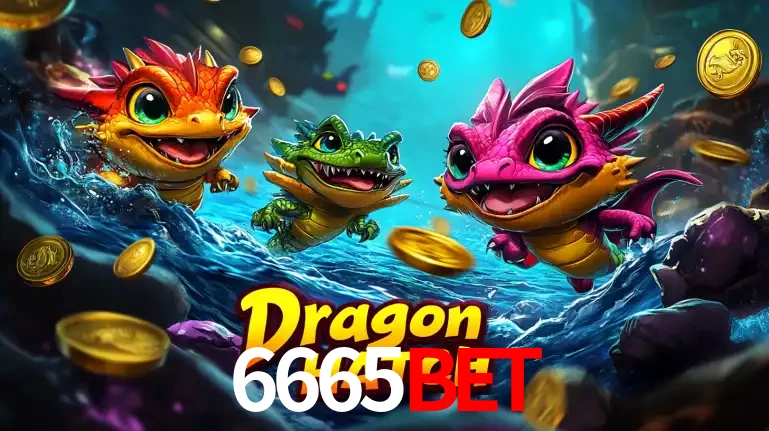 Arte promocional do jogo Dragon Hatch com três adoráveis dragões bebês nadando entre moedas de ouro, um dos slots mais divertidos para jogar no cassino 6665BET.