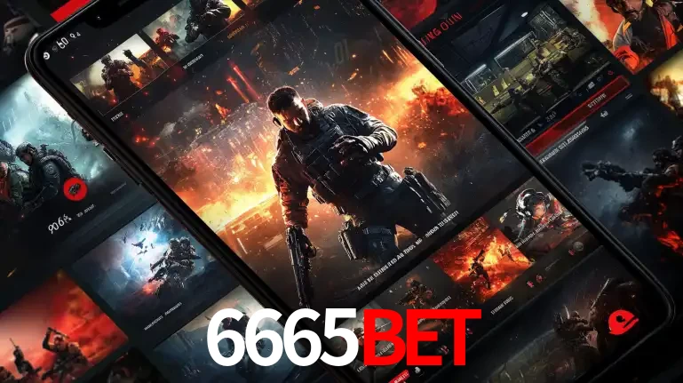 Tela de um celular exibindo uma galeria de jogos de tiro com temática militar, mostrando a variedade de e-sports disponíveis para apostas na plataforma de entretenimento 6665BET.