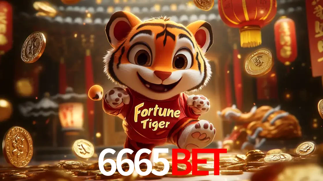 O alegre personagem do Fortune Tiger correndo sobre um caminho de moedas de ouro, simbolizando os grandes prêmios e a diversão do popular jogo de slot do 6665BET.